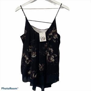 Chaser Floral Cami Tank Top Womens Small Strap Back Hi Lo Black Blouse
